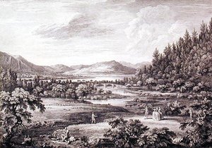Vista da Ulswater verso Pooley Bridge, inciso da Chatelin e Canot da William (after) Bellers