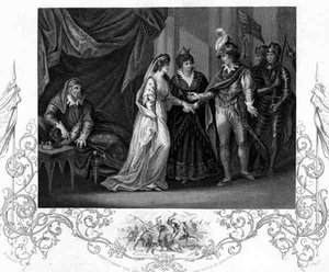 La Conclusione del Trattato di Troye, in Enrico V di William Shakespeare, inciso da J. Rogers da William (after) Hamilton