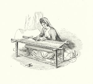 Signora che ricama da William (after) Harvey