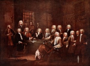 Una commissione della Camera dei Comuni alla prigione di Fleet da William (after) Hogarth