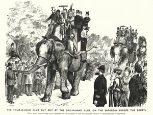 Cartone animato di Punch: Il club a quattro mani tagliato fuori dal club a una mano (il sabato prima del Derby) da William (after) Ralston