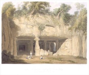 Esterno del Grande Tempio della Grotta di Elephanta, vicino a Bombay, nel 1803, da Volume II di 