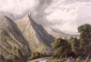 Veduta nel Bore Ghaut, inciso da T. Fielding e colorato da J.B. Hogarth da William (after) Westall