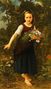 Bambina vicino al Ruscello con un Fascio di Fiori, 1886 da William Adolphe Bouguereau