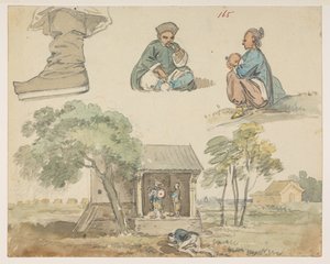Studi di figure e santuario, da un Album di 372 disegni di paesaggi, coste, costumi e vita quotidiana realizzati durante l