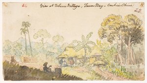 Veduta del Villaggio del Tabacco, Baia di Turon - Cocincina, da un Album di 372 disegni di paesaggi, coste, costumi e vita quotidiana realizzati durante l