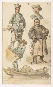 Studi di cinesi, da un Album di 372 disegni di paesaggi, coste, costumi e vita quotidiana realizzati durante l