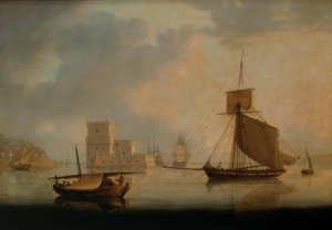 Cutter navale presso la Torre di Belem alla foce del Tago da William Anderson