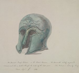 Antico elmo di bronzo dal British Museum, Holborn, Londra, 1784