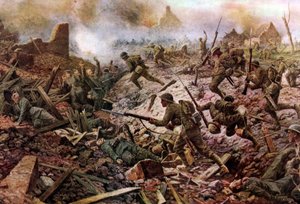 I Territoriali di Londra a Pozières durante la Battaglia della Somme da William Barnes (after) Wollen