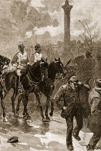 Domenica di sangue: le guardie a cavallo che tengono Trafalgar Square, 1887, illustrazione da 