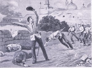 Attraversamento del ponte Charbagu, Lucknow 25 settembre 1857, illustrazione da British Battles on Land and Sea, 1915