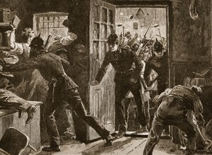 Combattimento a Ennis tra i membri della Lega Nazionale e la polizia, 1886, illustrazione da 