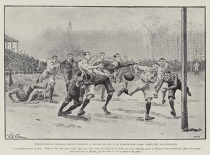 Partita internazionale di calcio (Inghilterra vs Galles) il 6 gennaio, a Birkenhead Park, primo tentativo per l