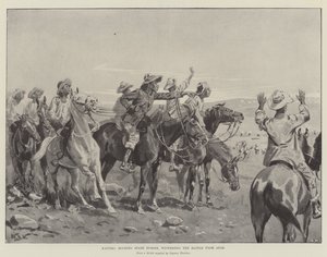 Kaffir che tengono cavalli di riserva, assistendo alla battaglia da lontano da William Barnes Wollen