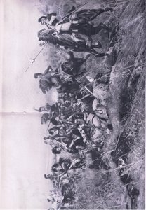 Il Black Watch alla Battaglia di Quatre Bras, 16 giugno 1815, illustrazione da British Battles on Land and Sea, 1915 da William Barnes Wollen