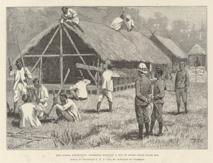 La spedizione Lushai, i Goorkhas costruiscono una capanna per conservare il loro kit di ricambio da William Barnes Wollen