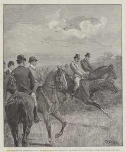 La corsa a ostacoli parlamentare, Mr F Mildmay su Discretion che supera Mr Walter Long su Crusader, alla seconda recinzione da casa da William Barnes Wollen