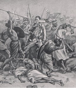 La piazza di Abu-Klea, 17 gennaio 1885, illustrazione da British Battles on Land and Sea, 1915 da William Barnes Wollen