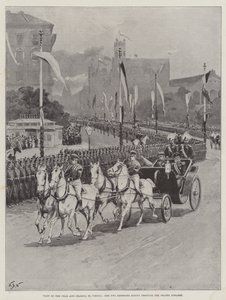 Visita dello Zar e della Zarina a Vienna, i due imperatori che cavalcano attraverso la Prater Strasse da William Barnes Wollen