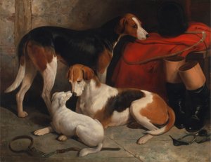 Una coppia di segugi con un terrier, proprietà di Lord Henry Bentinck da William Barraud