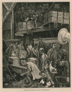 Scarico delle merci a bordo di una nave da tè nei moli di Londra da William Bazett Murray