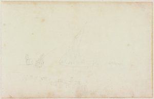 Schizzo di barca a remi e cavaliere con fila di cavalli da William Beilby