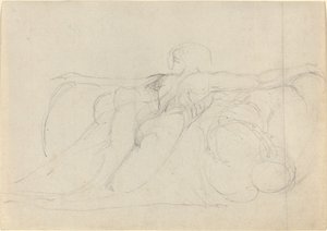 Un uomo visto da dietro, che si alza sulle nuvole da William Blake