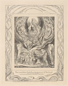Libro di Giobbe, Tavola 5, Satana che Esce dalla Presenza del Signore e la Carità di Giobbe da William Blake
