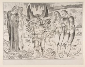 Cerchio dei ladri: Agnello Brunelleschi attaccato da un serpente a sei zampe, da Dan da William Blake