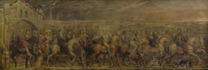 Sir Jeffrey Chaucer (c.1342-1400) e i Ventinove Pellegrini nel loro Viaggio a Canterbury da William Blake