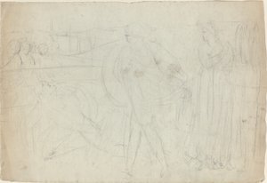 Schizzo di uno spadaccino in piedi sopra il suo avversario sconfitto [recto] da William Blake
