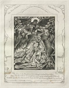 Il Libro di Giobbe: Pl. 3, I tuoi figli e le tue figlie mangiavano e bevevano vino..., 1825 da William Blake