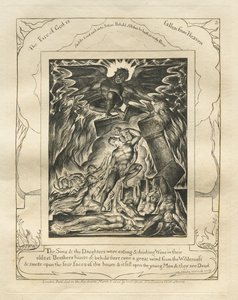 Il Libro di Giobbe: Pl. 3, I tuoi figli e le tue figlie stavano mangiando e bevendo vino..., 1825 da William Blake