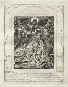 Il Libro di Giobbe: Tav. 3, I tuoi figli e le tue figlie stavano mangiando e bevendo vino nella / casa del loro fratello maggiore da William Blake