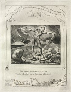 Il Libro di Giobbe: Tav. 6, E colpì Giobbe con piaghe dolorose / dalla pianta del piede alla sommità della testa da William Blake