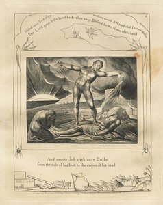 Il Libro di Giobbe: Tav. 6, E colpì Giobbe con piaghe dolorose dalla pianta del piede alla sommità del capo da William Blake