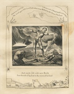 Il Libro di Giobbe: Pl. 6, E colpì Giobbe con piaghe dolorose dalla pianta del piede alla sommità del capo da William Blake