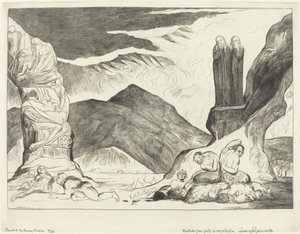 Il cerchio dei falsari; Dante e Virgilio si coprono il naso a causa del fetore da William Blake