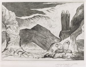 Il cerchio dei falsari; Dante e Virgilio si coprono il naso a causa del fetore da William Blake