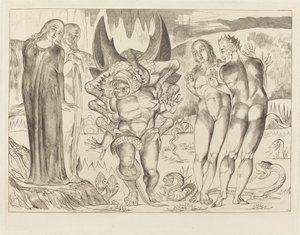 Il Cerchio dei Ladri; Agnolo Brunelleschi Attaccato da un Serpente a Sei Zampe da William Blake