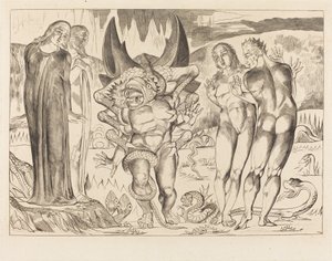 Il Cerchio dei Ladri; Agnolo Brunelleschi Attaccato da un Serpente a Sei Zampe da William Blake