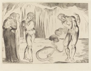 Il Cerchio dei Ladri; Buoso Donati Attaccato dal Serpente da William Blake