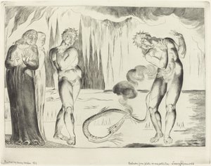 Il Cerchio dei Ladri; Buoso Donati Attaccato dal Serpente da William Blake
