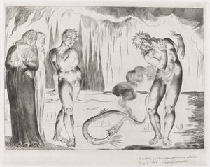 Il Cerchio dei Ladri; Buoso Donati Attaccato dal Serpente da William Blake