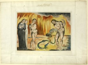 Il cerchio dei ladri; Buoso Donati attaccato dal serpente. Inferno, canto XXV