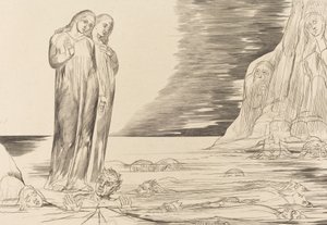 Il cerchio dei traditori, il piede di Dante colpisce Bocca degli Abbate da William Blake