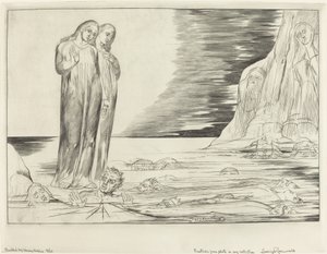 Il cerchio dei traditori, il piede di Dante colpisce Bocca degli Abbate da William Blake