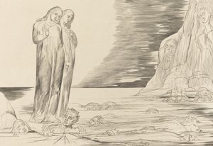 Il cerchio dei traditori, il piede di Dante che colpisce Bocca degli Abbate da William Blake
