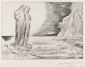 Il cerchio dei traditori, il piede di Dante che colpisce Bocca degli Abbate, 1827 da William Blake